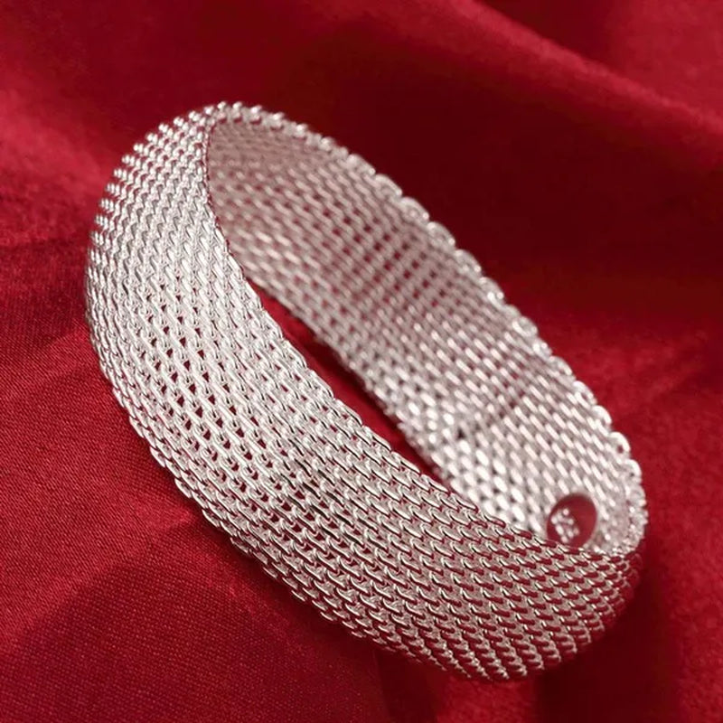 Charm 925 Sterling Silver Bangle Rings Earrings Bracelets Jewelry Set Hot Fine Weave Net Fashion Party Gifts