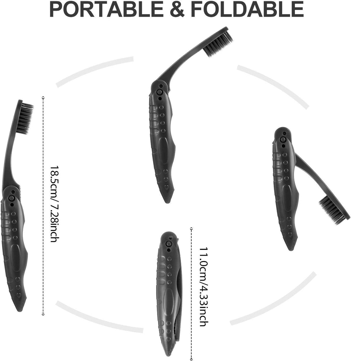 8 Packs Travel Toothbrushes Individually Wrapped Black Folding Toothbrush for Travel Camping Portable Charcoal Toothbrush with Soft Medium Bristles