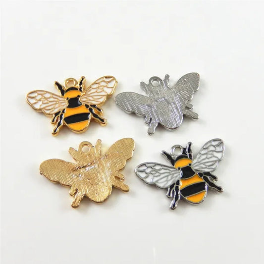 30pcs Zinc Alloy Bee Shape Charms Necklace Pendant Creative Gold Silver Bracelet Handmade DIY Jewelry Accessories
