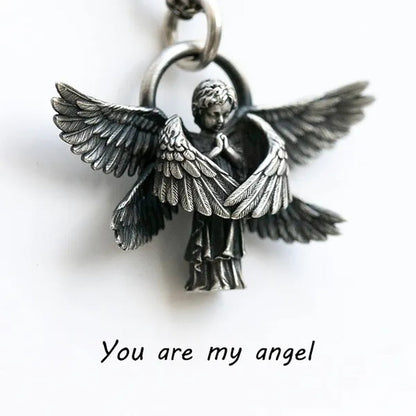 925 Sterling Silver Classic Angel Pendant Necklace Handmade Seraphim Pray Pendant Long Chain Neck for Men Women Jewelry