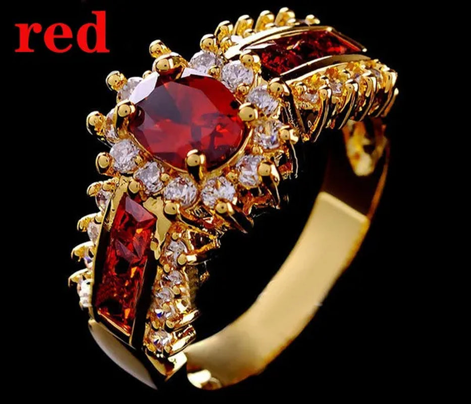 Fashion Women's 18K Golden Plated Ruby / Sapphire / Pink CZ Wedding Ring Size 6-11 Ring (Choice Color and Size )