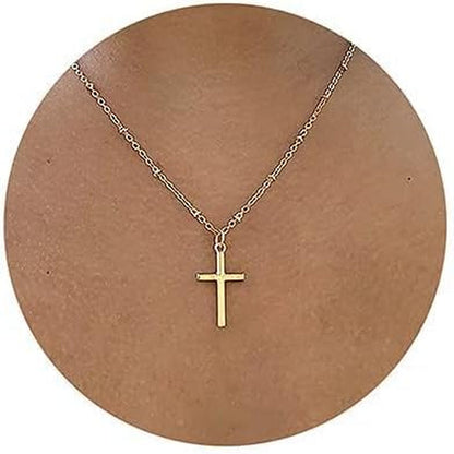 Diamond Cross Necklace for Women-Dainty 14K Gold Cubic Zirconia Pendant Necklaces Simple Gold Cross Pendant Necklace Cute Tiny Gold Jewelry