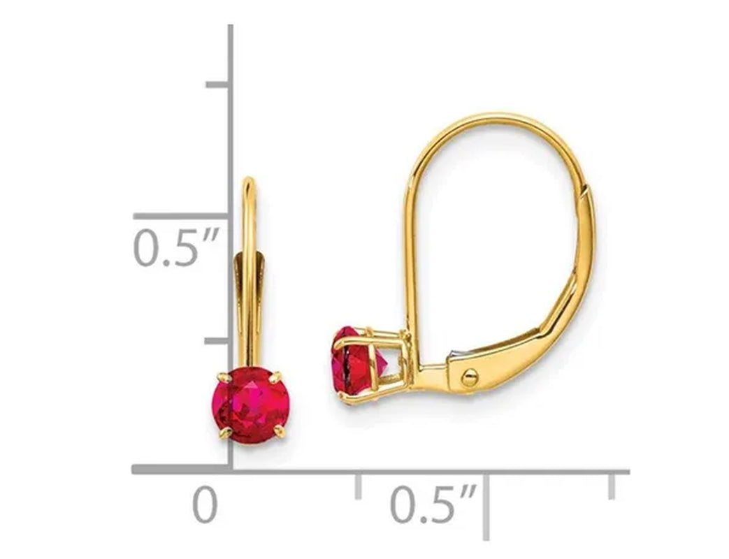Natural Red Ruby 3/4 Carat (ctw) Leverback Earrings in 14K Yellow Gold