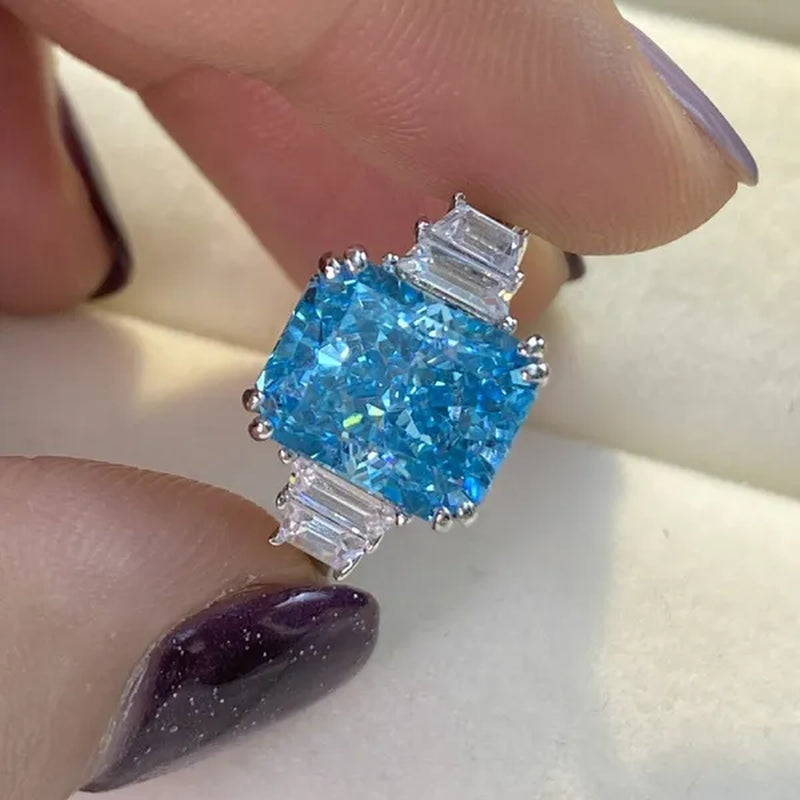 Luxury Fashion Square Blue Stone Zircon Engagement Ring Romantic Bridal Wedding Band Rings Anniversary Gift Promise Jewelry Anillo De Compromiso