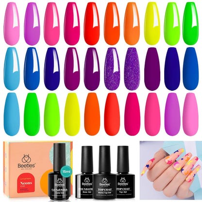Beetles 23Pcs Gel Nail Polish Kit with Glossy Matte Top Coat and Base Coat Girls Night Collection White Nude Gray Glitters Gel Nail Polish Set U V Soak Off Holiday Manicure for Women Girls