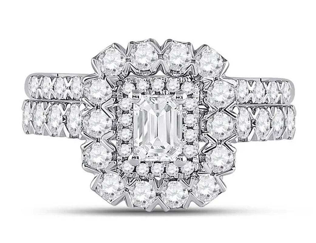 1.80 Carat (Ctw G-H, I1-I2) Emerald-Cut Diamond Engagement Ring and Wedding Band in 14K White Gold
