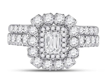 1.80 Carat (Ctw G-H, I1-I2) Emerald-Cut Diamond Engagement Ring and Wedding Band in 14K White Gold