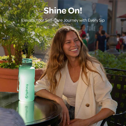 Water Bottle with Time Marker -Large BPA Free Water Bottle & No Sweat Sleeve -Leak Proof Gym Bottle with Fruit Infuser Strainer & Times to Drink -Ideal for Fitness Sports & Outdoors