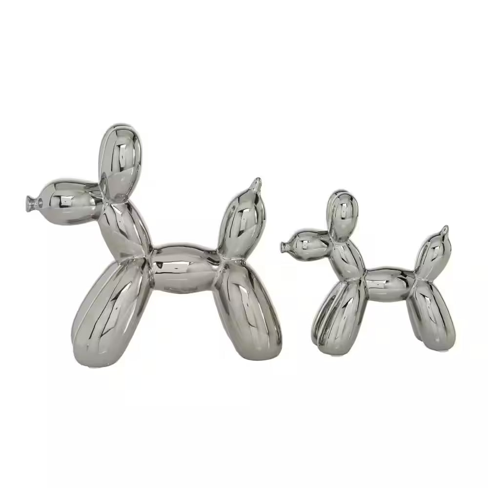 Silver Ceramic Balloon Dog Sculpture (Set of 2)