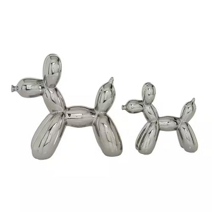 Silver Ceramic Balloon Dog Sculpture (Set of 2)