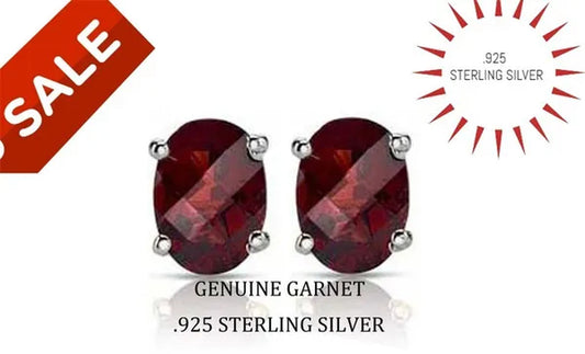 2.00 CTTW .925 Sterling Silver Genuine Garnet Sapphire Stud Earings