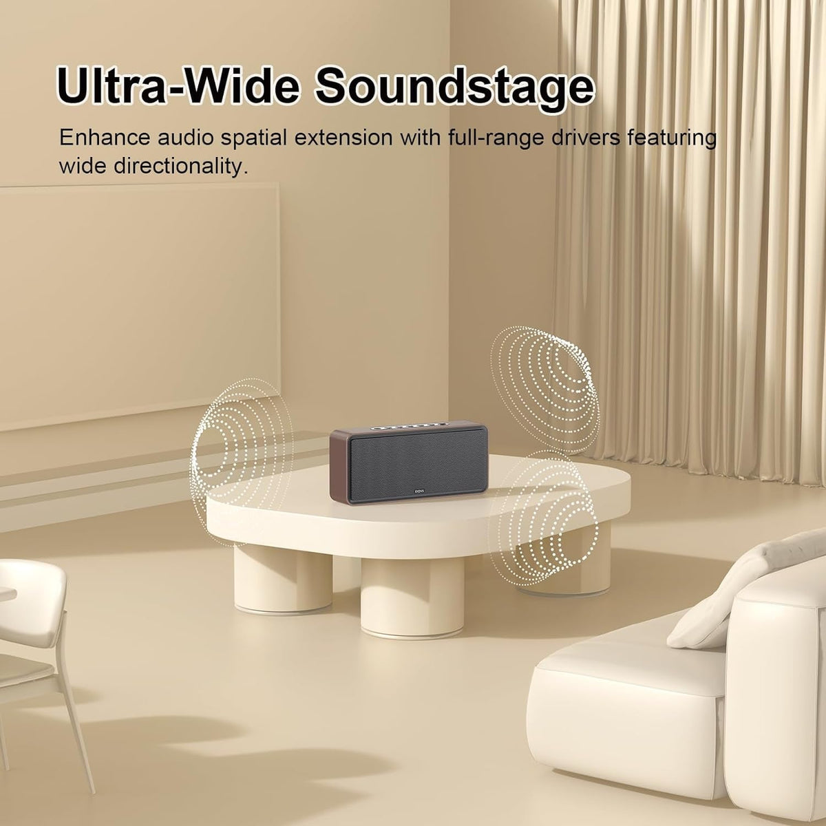 Soundbox XL Bluetooth Speaker with Subwoofer, 32W Loud Sound with Booming Bass, Dual DSP Technologies, 10H Playtime, USB-C, TWS, 2.1 Audio Channel for Home, Indoor and Office - Gold