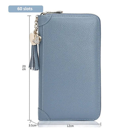20/40/60bits Leather Multi-slots Zipper Card Holder Wallet With Tassel Heart Pedant