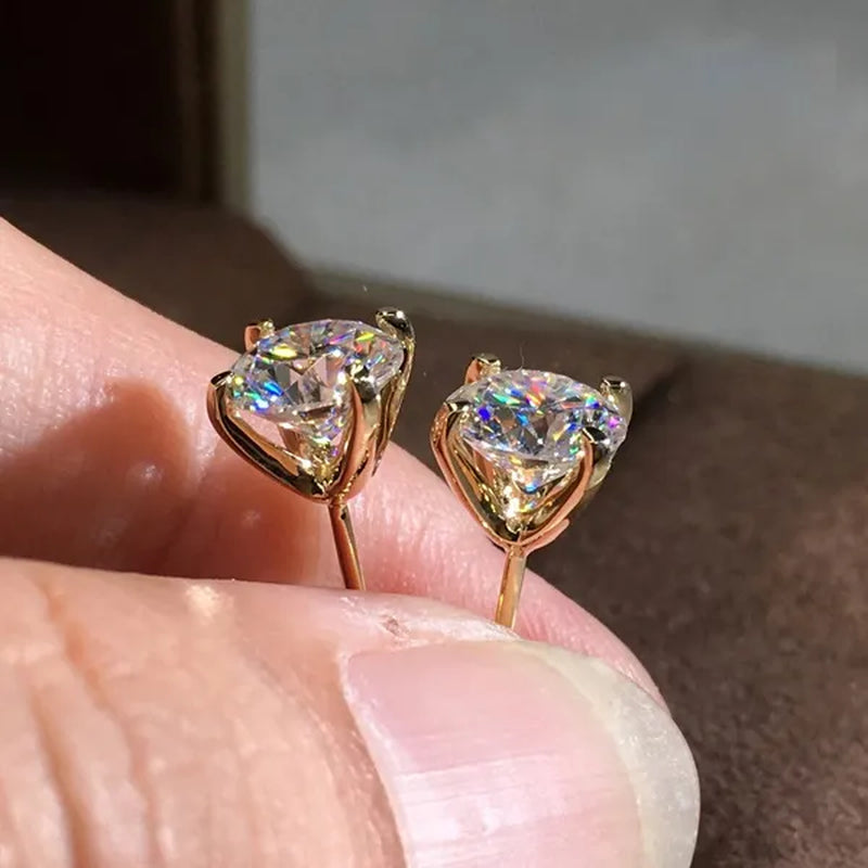 Fashion Gold Color 1ct Round Cut Moissanite White Diamond Stud Earrings (Gold,Silver)