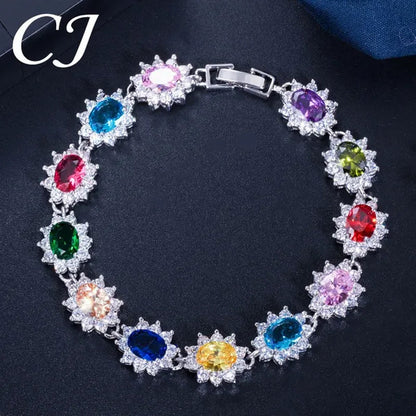 CANDICE 2023 New Fashion Women Silver Jewelry With Multicolor Crystal and CZ Bracelets Bangles 18cm