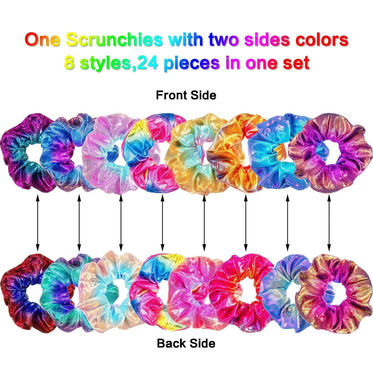 24 Pieces Rainbow Hair Scrunchies Elastic Bands Scrunchy Colorful Hair Ties Ropes for Women Girls Gymnastics Birthday Party Favors, Large(Rainbow Colors)