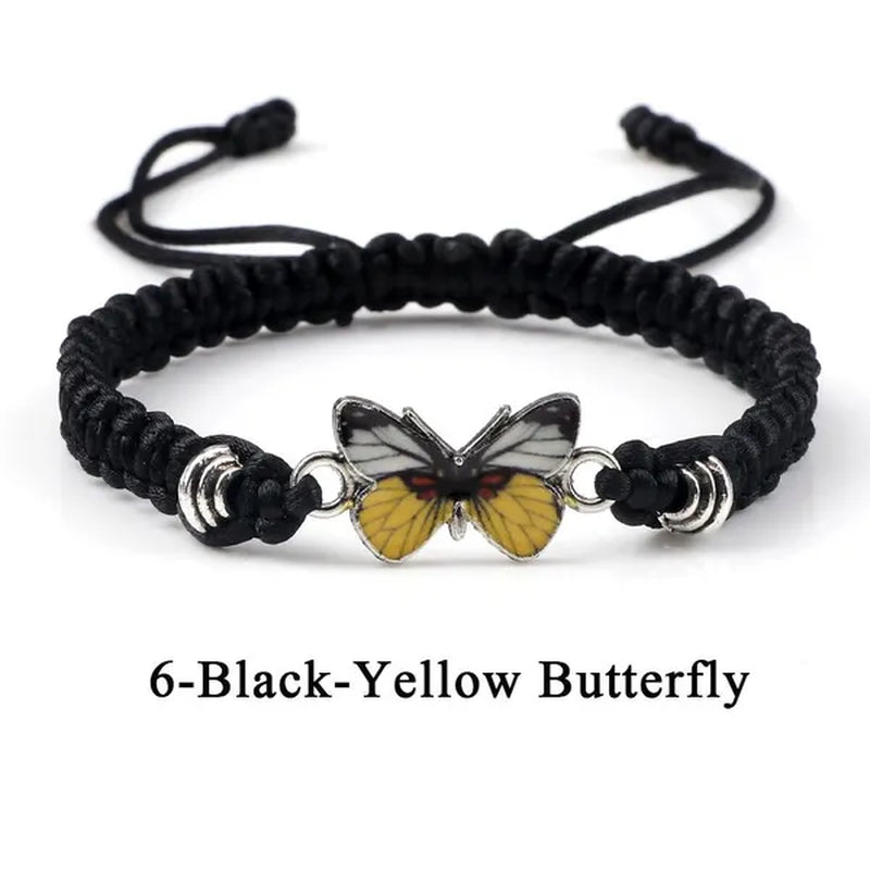 2022 Hot Adjustable Braided String Bracelet For Women Grey Butterfly Pendant Handmade Charm Bangles Fashion Girl Jewelry