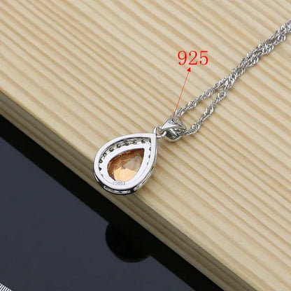 925 Sterling Silver Jewelry Set Natural Champagne Topaz Gemstone Charm for Women Wedding Jewellery