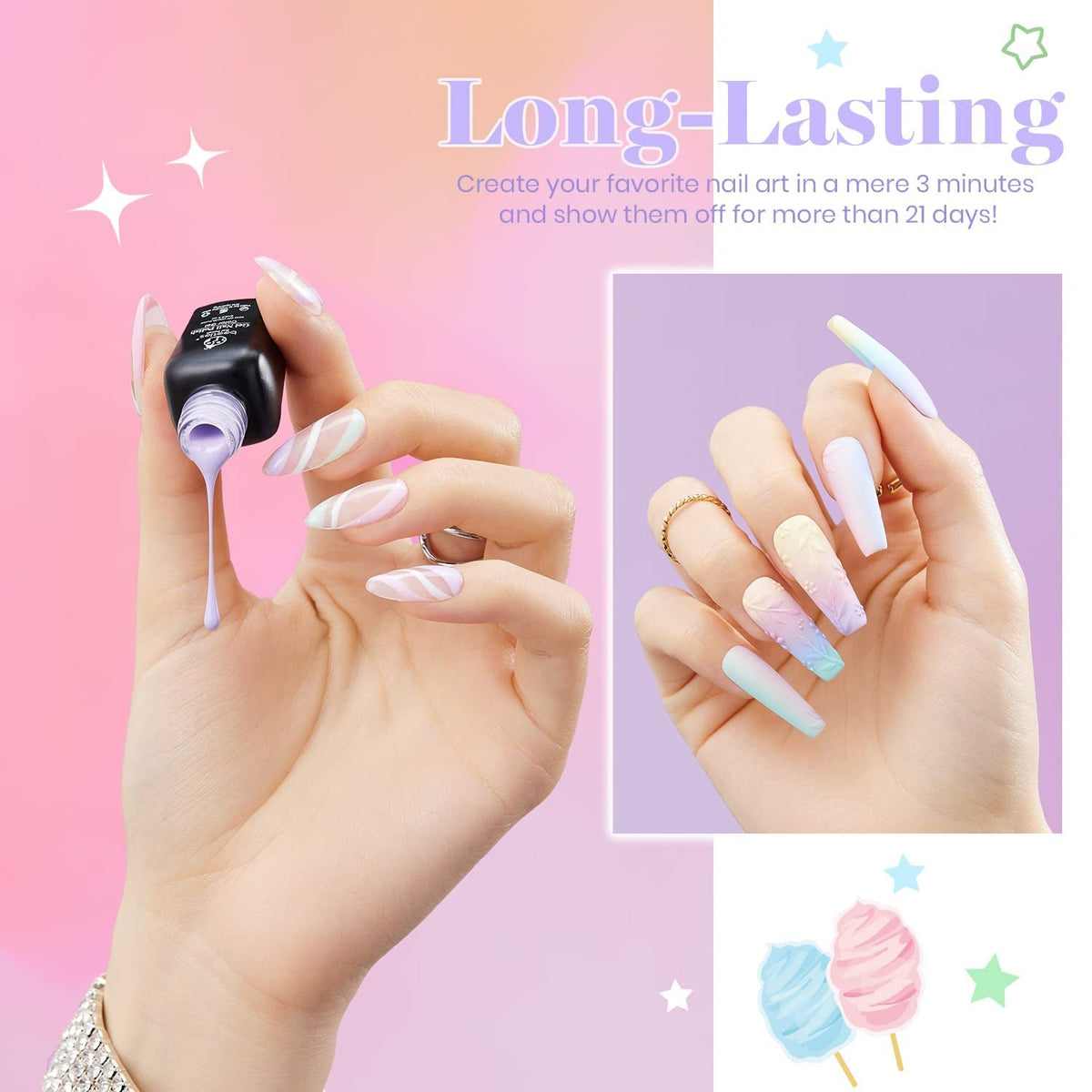 Beetles Pastel Gel Nail Polish, 6 Colors Macaron Pink Blue Green Yellow Purple Gel Polish Soft Spring Gel Polish Soak off Uv Gel Manicure Nail Art Design DIY Home Salon Gift for Girls Women