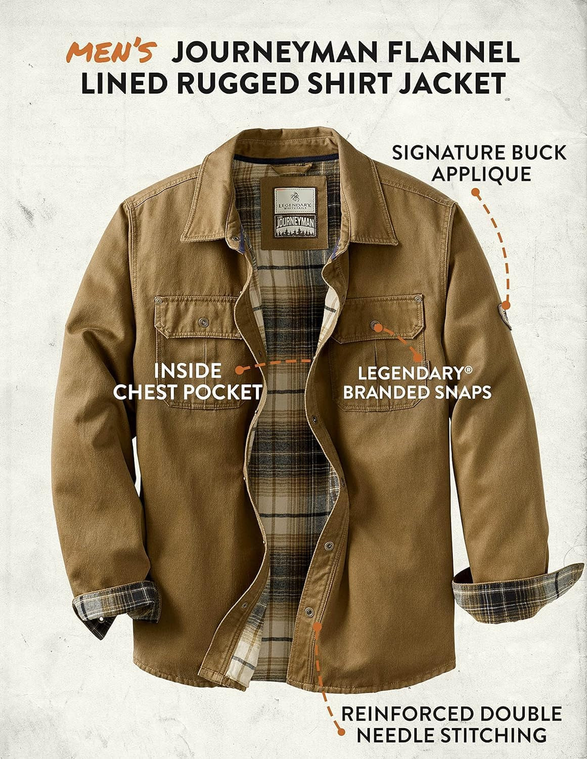 Journeyman Shirt Jacket Flannel Lined Shacket for Men Water-Resistant Coat Rugged Fall Clothing