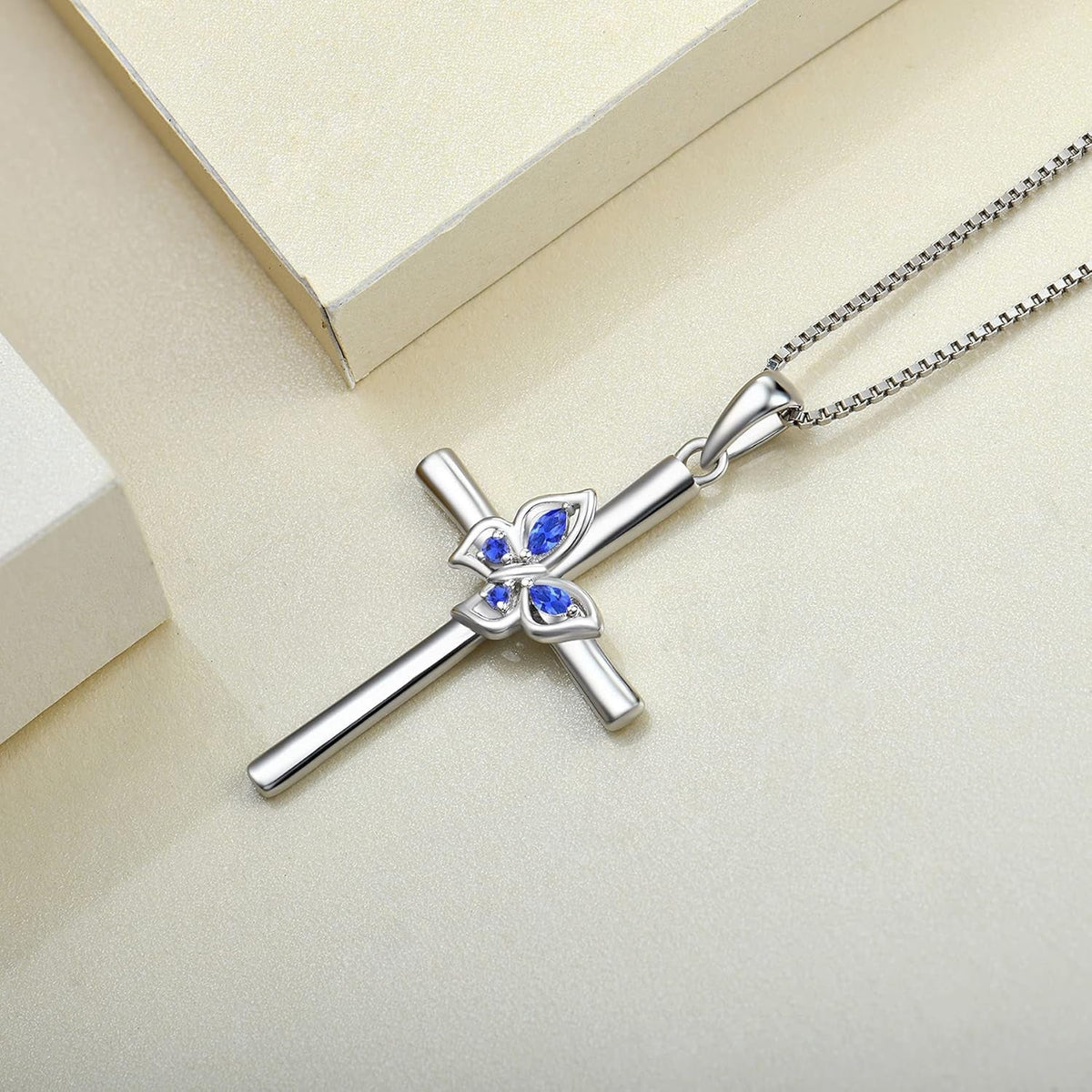 Butterfly Cross Necklace Sterling Silver Crucifix Pendant Gemstones Criss Jewelry for Women