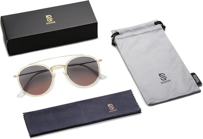 Retro Round Double Bridge Polarized Sunglasses for Women Men Vintage Circle UV400 Sunnies SJ1104