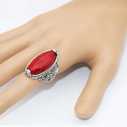 Wholesaler Lot 5pcs Bohemian Wave Sapphire Ring Retro Turquoise White Black Red Green Blue Ring Women Jewelry