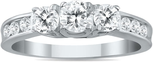 Diamond Three Stone Ring Available in 10K White Gold (1/2Ctw - 1 1/2Ctw)