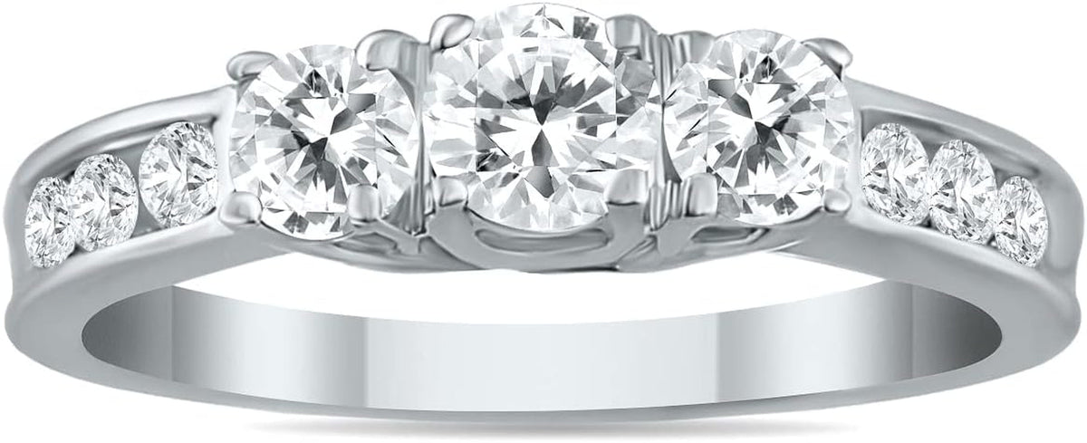 Diamond Three Stone Ring Available in 10K White Gold (1/2Ctw - 1 1/2Ctw)