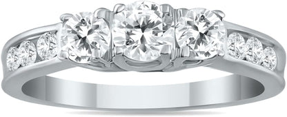 Diamond Three Stone Ring Available in 10K White Gold (1/2Ctw - 1 1/2Ctw)