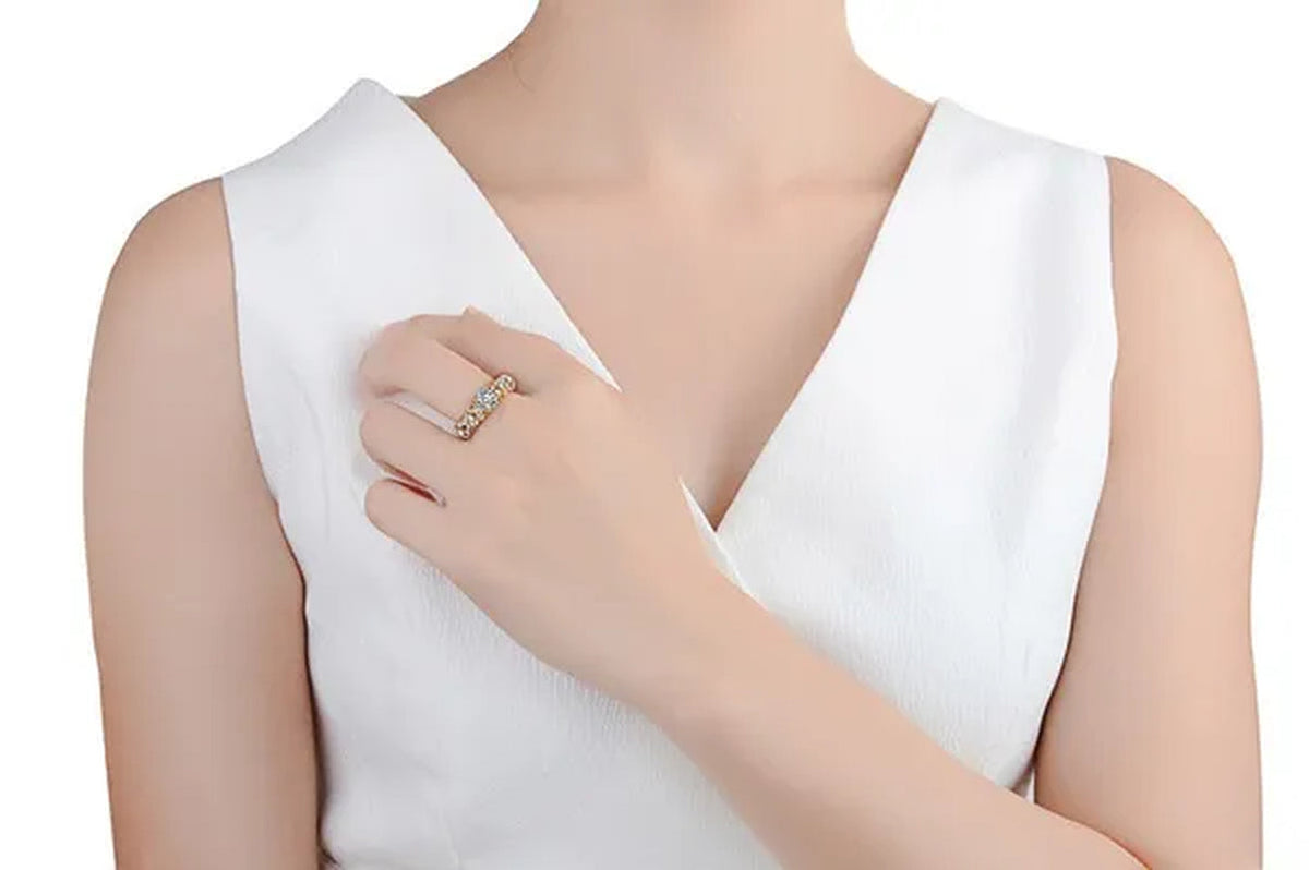 925 Sterling Silver 2 Tone Round Cut CZ Engagement Wedding Ring for Women Girl Size 5-10