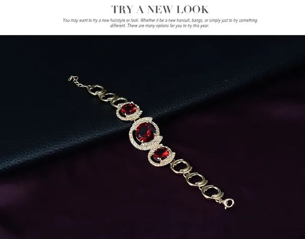 Hot Sale 18k Gold Plated Crystal Ruby Emerald Zircon Chunky Necklace Jewelry Set