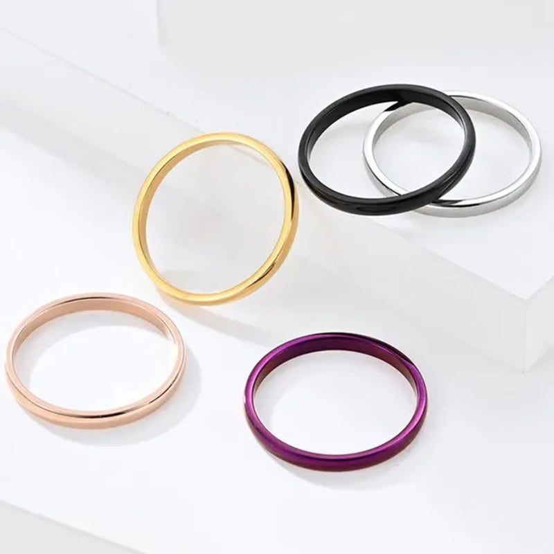 2mm Stainless Steel Thin Ring Rose Gold Black For Women Men Minimalist Ring Jewelry Party Simple Fashion Gift Size 3 To 12