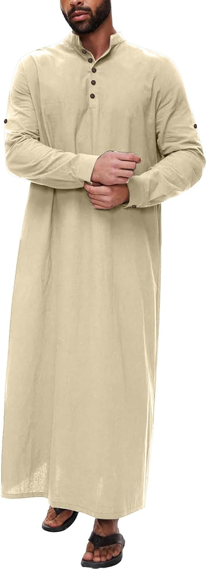 Kurta Men Long Sleeve Kaftan Thobe Muslim Men Thobe Big and Tall Kaftan Men Thobe with Pocket