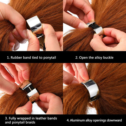 3 Pieces Metal Circle Hair Cuff Elastic Hair Band Ties Ponytail Holder Rope Accessory for Women Girls, 3 Styles(Silver)