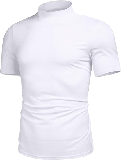 Mens Casual Turtleneck Mock Neck T Shirt Slim Fit Short Sleeve Summer Basic Tops