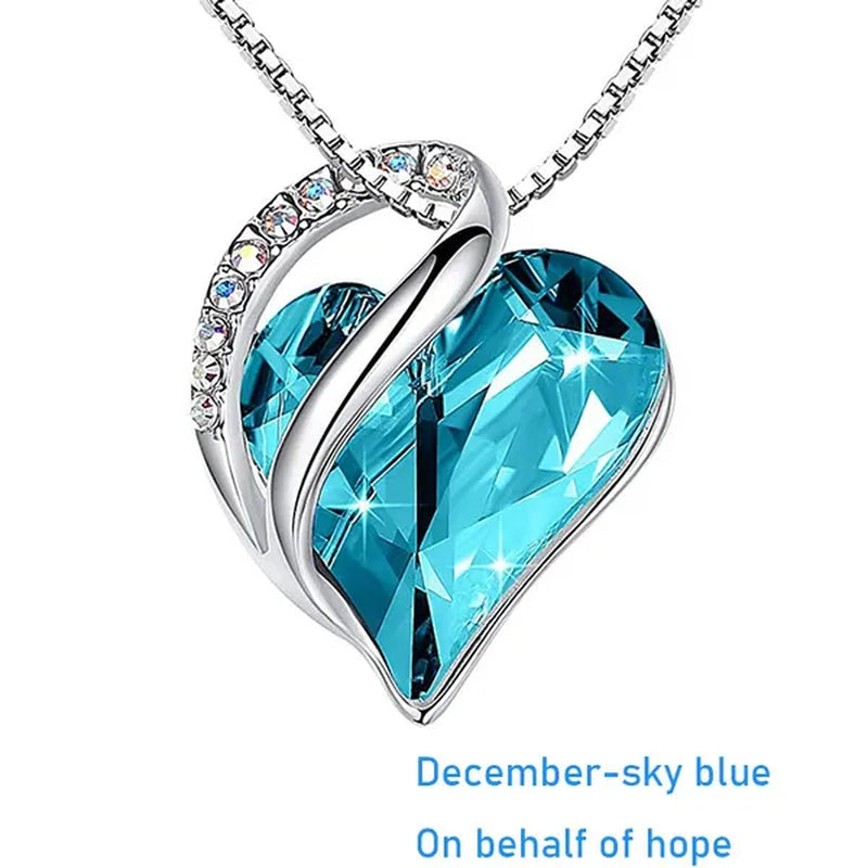 Love Heart Crystals Pendant Necklace January To December Birthstone Jewelry for Woman Blue Crystal Choker Necklace for Bridal Wedding Necklace Valentine's Day  Mother's Day Wife's Anniversary Gift