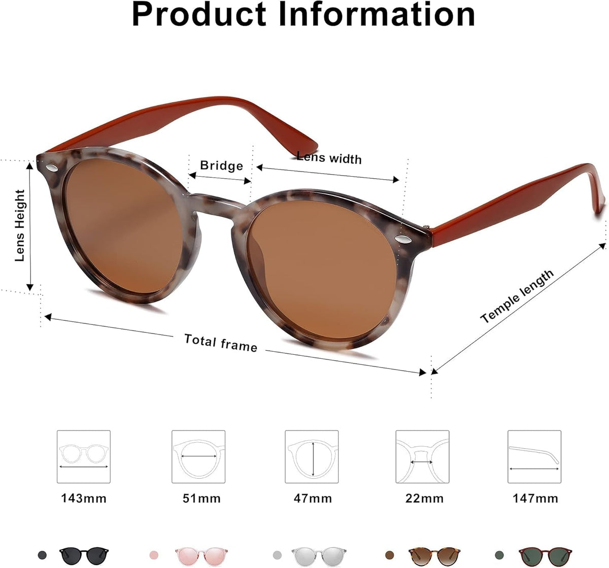 Retro round Polarized Sunglasses for Women Men Classic Vintage Sunnies SJ2069