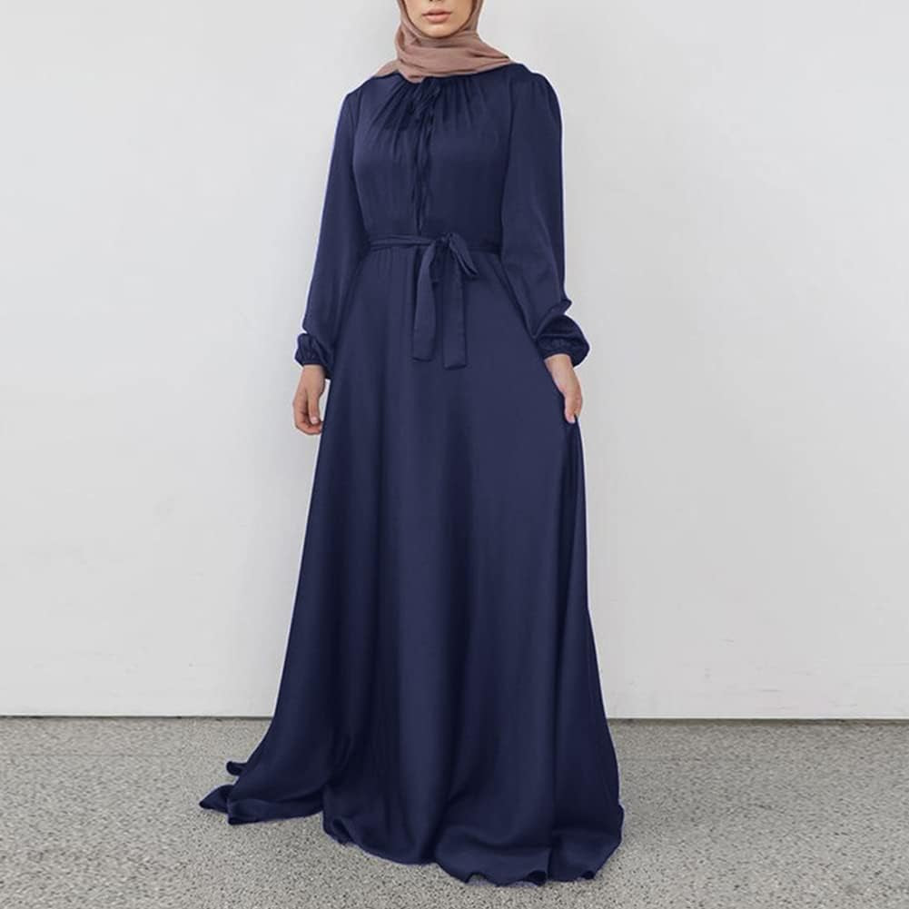 Muslim Dress for Women Full Cover Long Sleeve Satin Islamic Arab Maxi Dress Abaya Kaftan Clothes S-XL