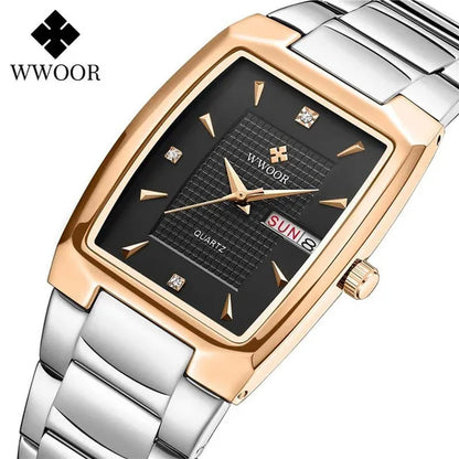 2021 Men's Watch WWOOR Top Brand Luxury Gold Blue Black Watch Men's Square Business Sports Quartz Waterproof Stainless Steel Watch Relogio Masculino