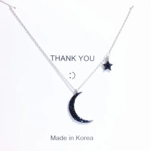 Fashion Black Diamond Star Moon Necklace Simple Moon Clavicle Chain Women