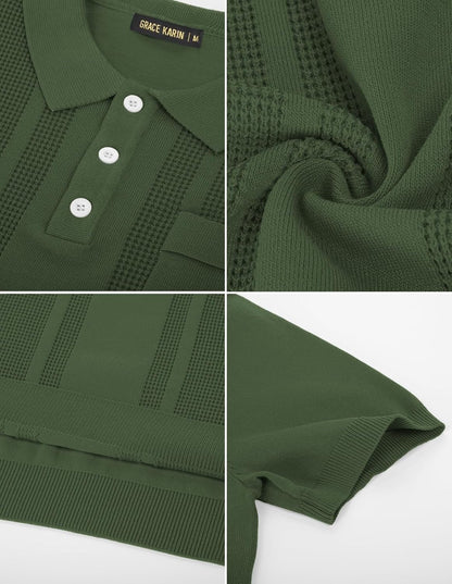 Men'S Knit Polo Shirts Short Sleeve Texture Lightweight Golf Shirts Sweater