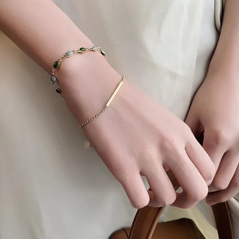 Blue Green Color Crystal Charm Bracelets for Women Gold Color Beaded Chain Double Layered Adjustable Bracelet Accessories