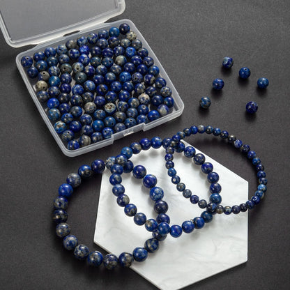 100Pcs Natural Stone Beads 8Mm Lapis Lazuli round Gemstone Loose Beads with Elastic Bracelet String for Bracelets Necklace Jewelry Making