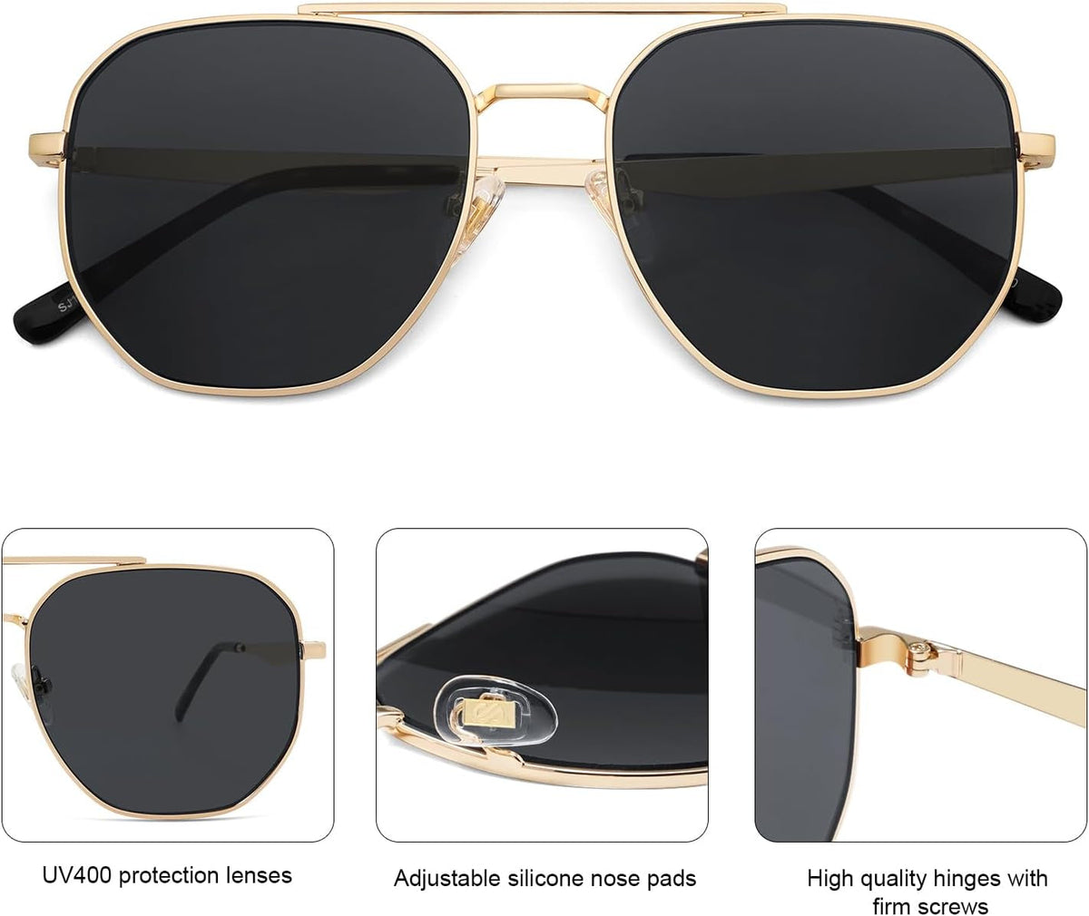 Classic Square Aviator Sunglasses for Women Men Retro Hexagon UV400 Protection Shades SJ1222