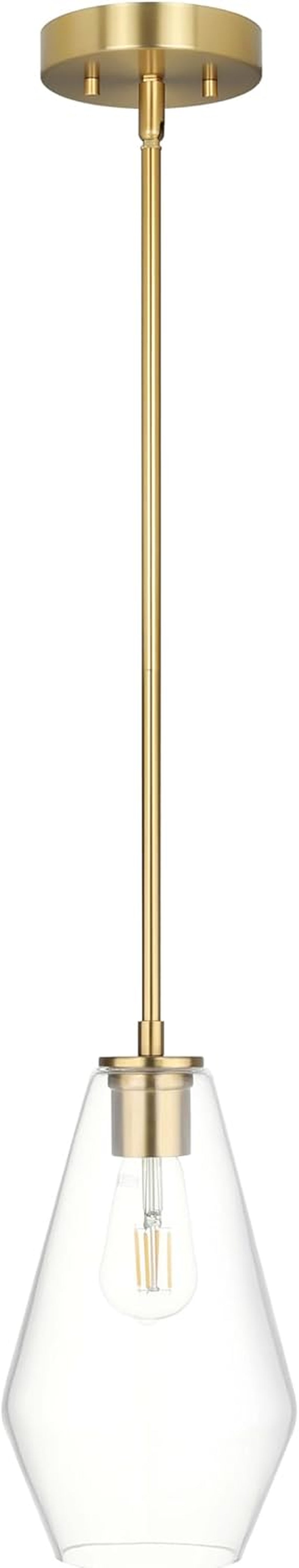 Brass Pendant Lights Ktichen Island, Modern Farmhouse Dining Room Light Fixtures over Table Brushed Brass Glass Kitchen Hanging Lights for Bedroom,Bar,Sink XB-P1228-BS