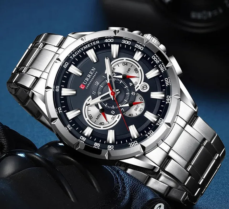 CURREN 8363 Watches For Men Luxury Chronograph Calendar Day Quartz Full Steel Men's Wristwatch