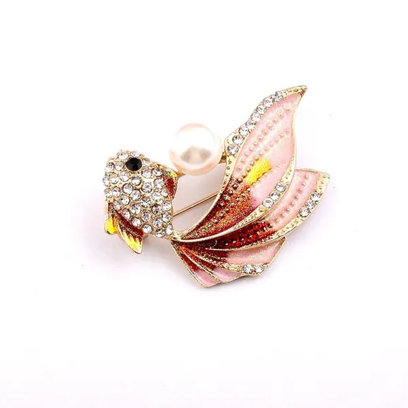 Fun colorful diamond goldfish pearl brooch fashion woman clothing accessories brooches gift