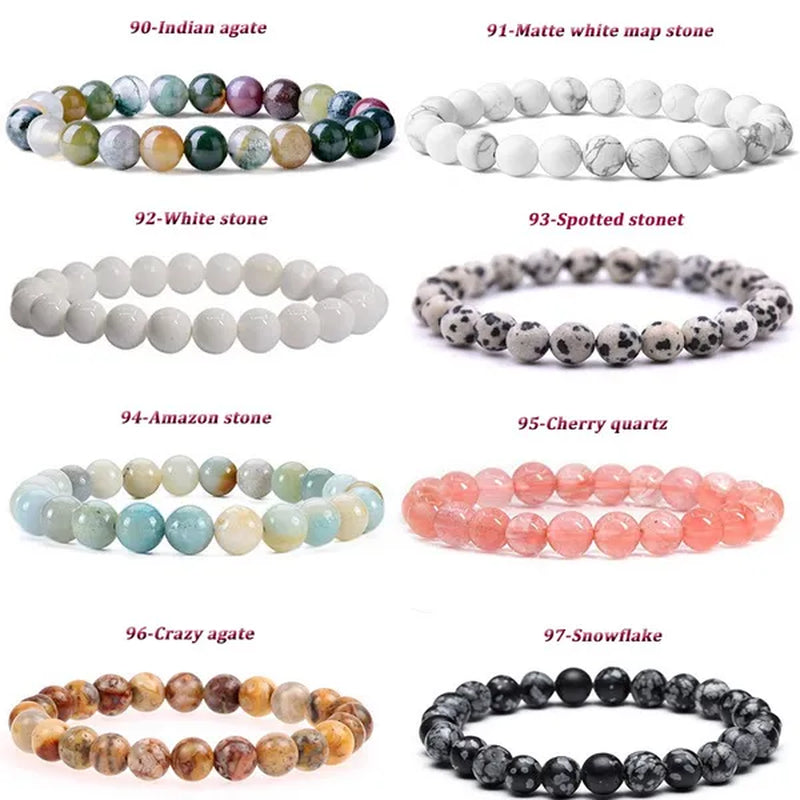 113 Style 8mm Beads Bracelet Men and Women Diy Stone Beads Bracelet Round Turquoise Agate Crystal Chalcedony Opal Beaded Bracelet Wholesale