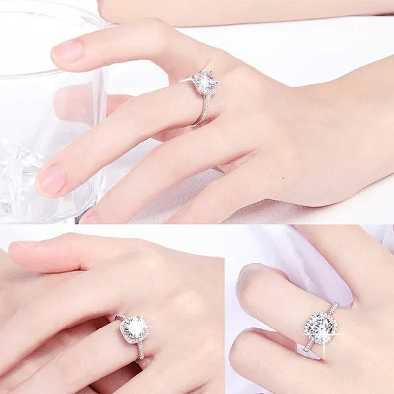 Simple and elegant ladies exquisite jewelry silver-plated 1ct round cut diamond ring princess proposal ring anniversary promise birthday gift ring (size 5-12)